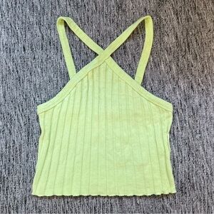 Zara Halter Neon Light Green Ribbed Tank Top